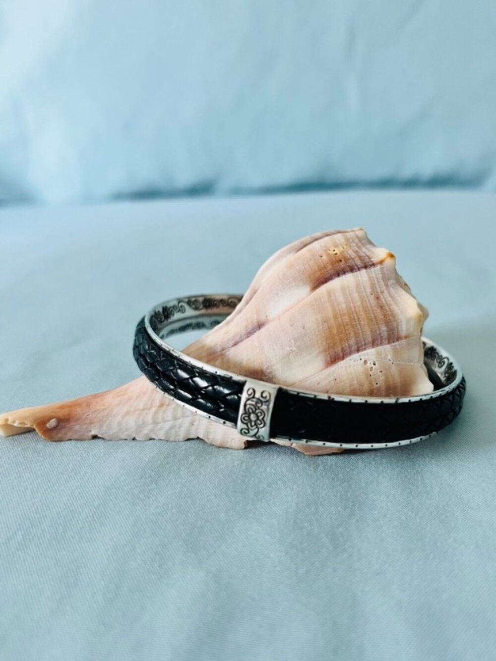 Brighton Braided Black Leather Talana Scroll Bangle